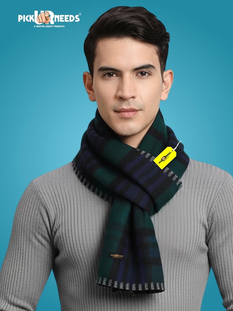 Pick Ur Needs Reversible Winter Muffler for Men | Premium Soft Wool Blend Scarf | Dual-Design Check & Houndstooth Pattern | Warm & Stylish Winter Neck Wrap (Green) - Image 5