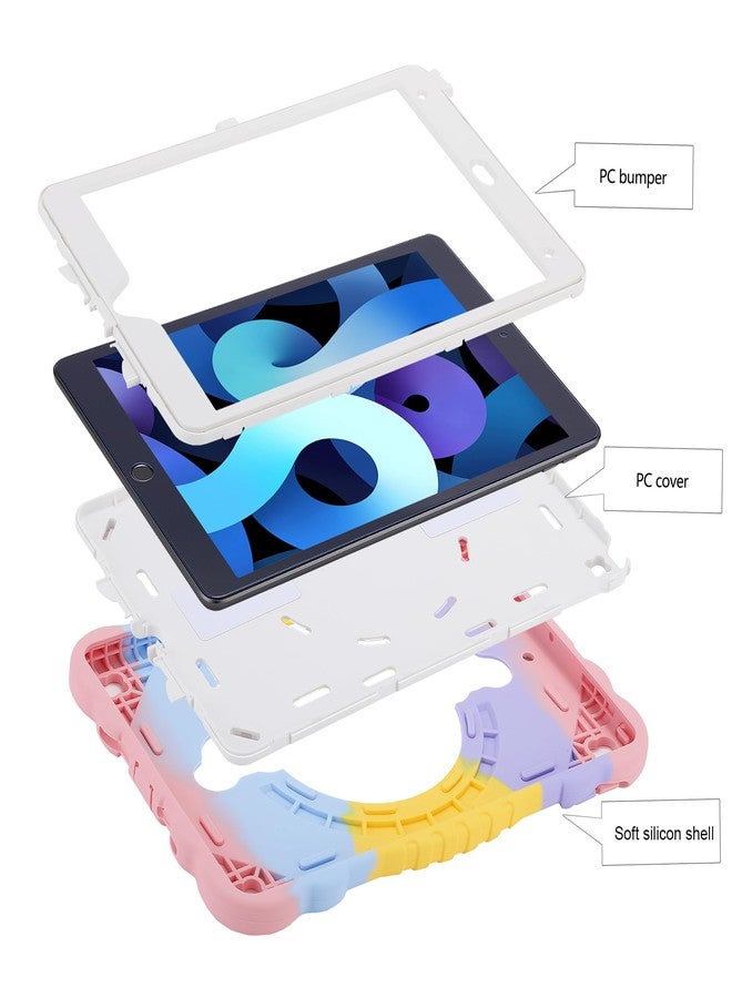 جراب XZC لأجهزة iPad من الجيل التاسع/الثامن/السابع (10.2 بوصة) 2021/2020/2019، غطاء يونيكورن لطيف، جراب واقٍ متين مقاوم للصدمات مع حزام مدمج للحامل للأطفال والفتيات والنساء (قوس قزح) - Image 3