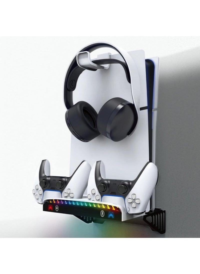1pcs For PS5Slim/PS5 console universal wall stand for PS5 game controller charging headphone rack with RGB light bar - Image 4