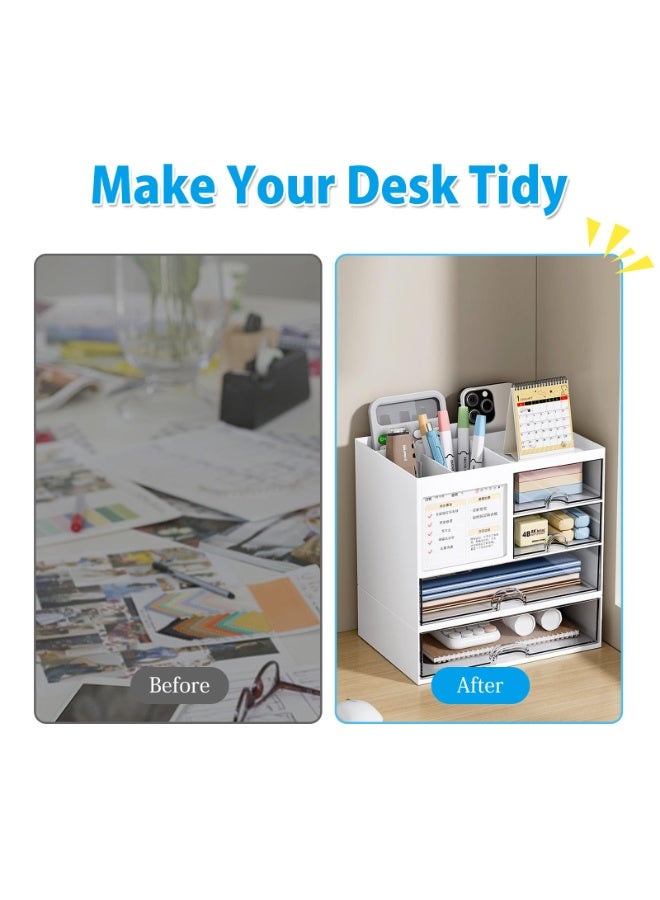 كيدل منظم مكتب متعدد الوظائف مزود بأدراج لتخزين الأدوات المكتبية، منظم بلاستيكي لتخزين الأدوات المكتبية، منظم أدراج مكتبي، منظم سطح مكتب للأدوات المكتبية للمدرسة والمنزل - Image 4