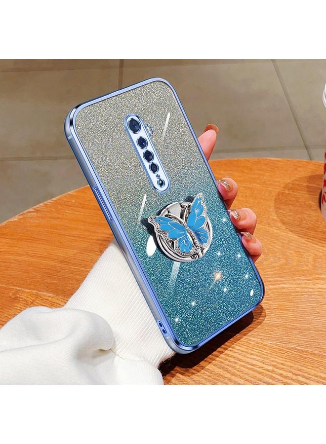 اس-توب جراب لهاتف OPPO Reno2، جراب هاتف TPU بحامل على شكل فراشة بلون متدرج لامع - Image 1