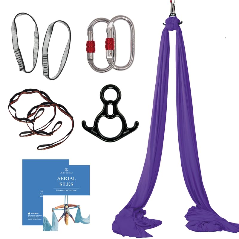 Aum Active Aerial Silks Starter Kit - Durable 9 Yards of Aerial Yoga Hammock with Hardware & Guide - Aerial Swing for Acrobatic Flying Yoga & All Levels (Aerial Rigging Point Up to 13ft) - Image 1