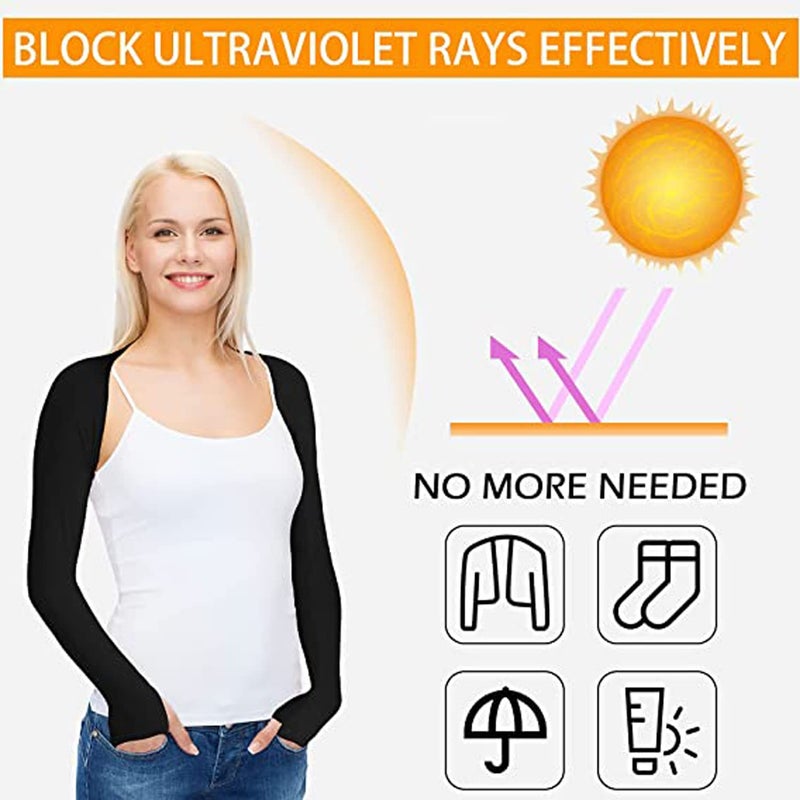 HomTop Cool Shawl Arm Covers 2-Pack Sun Protection with Finger Holes UV Protection Arm Covers for Golf (black and white) - Image 4