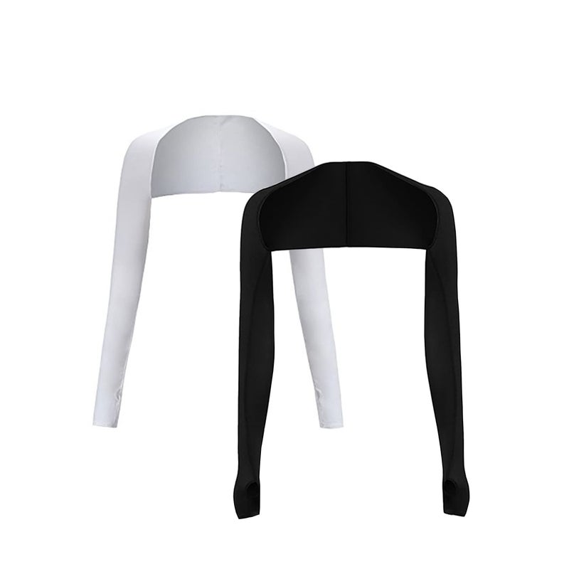 HomTop Cool Shawl Arm Covers 2-Pack Sun Protection with Finger Holes UV Protection Arm Covers for Golf (black and white) - Image 1