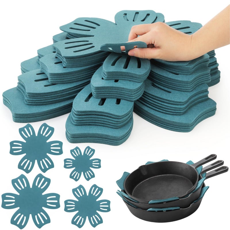 Goaste 24 Pack Pot and Pan Protectors, 4 Different Size Pans Separator, Anti-Slip Pan Dividers Pads, Felt Cookware Protector Set for Stacking and Protecting Your Cookware, Set of 24, Cyan - Image 1
