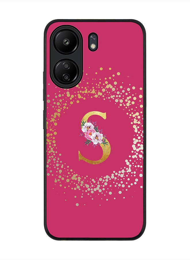 Stylizedd Rugged Black Edge Case for Xiaomi Redmi 13C 4G, Slim fit Case Cover Custom Monogram Initial Letter Floral Pattern Alphabet - S (Dark Pink Rose)  - Image 1