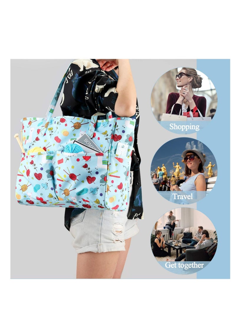 Craft Bag for Crochet Knitting Cross Stitch, Crochet Bags Knitting Tote, Portable Crochet Bag for Yarn Skeins, High Capacity & WaterProof, Knitting Bags Yarn Storage Bag, (Oxford Cloth, Blue)  - Image 5