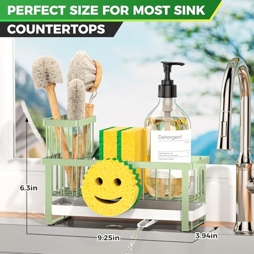 Taugast Sponge Holder for Kitchen Sink,Sink Caddy with Removable Dish Brush Holder,Self-Draining Kitchen Countertop Organizers and Storage Essentials,Soap Dispenser Organize and Home Decor-Green - Image 2