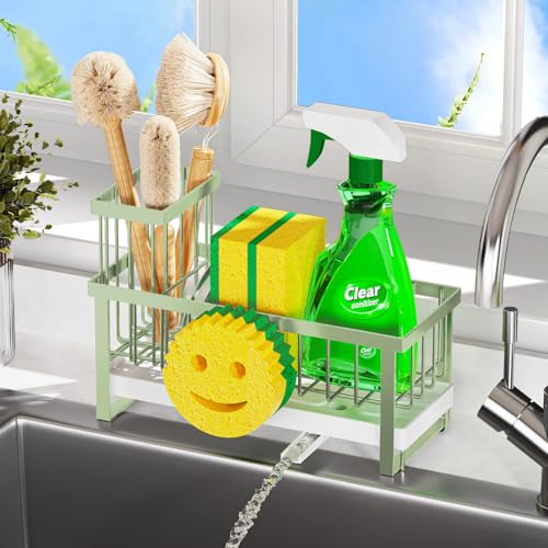 Taugast Sponge Holder for Kitchen Sink,Sink Caddy with Removable Dish Brush Holder,Self-Draining Kitchen Countertop Organizers and Storage Essentials,Soap Dispenser Organize and Home Decor-Green - Image 5