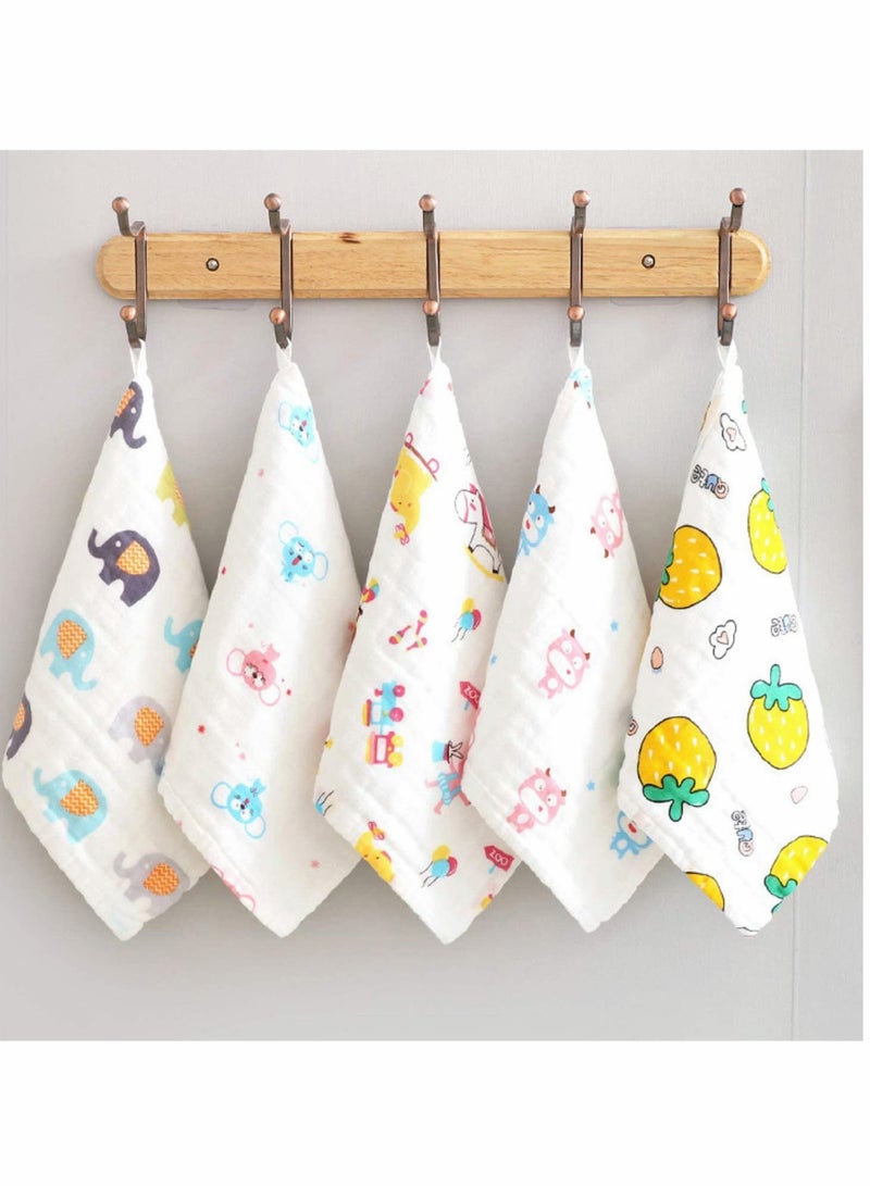 Zikra Baby Face Towels, Natural 6 Layers Muslin Washcloths, 100% Cotton, Soft, Breathable, Absorbent, Reusable, for Sensitive Skin, Square Towel, Children's Handkerchief (5 Packs) - Image 1