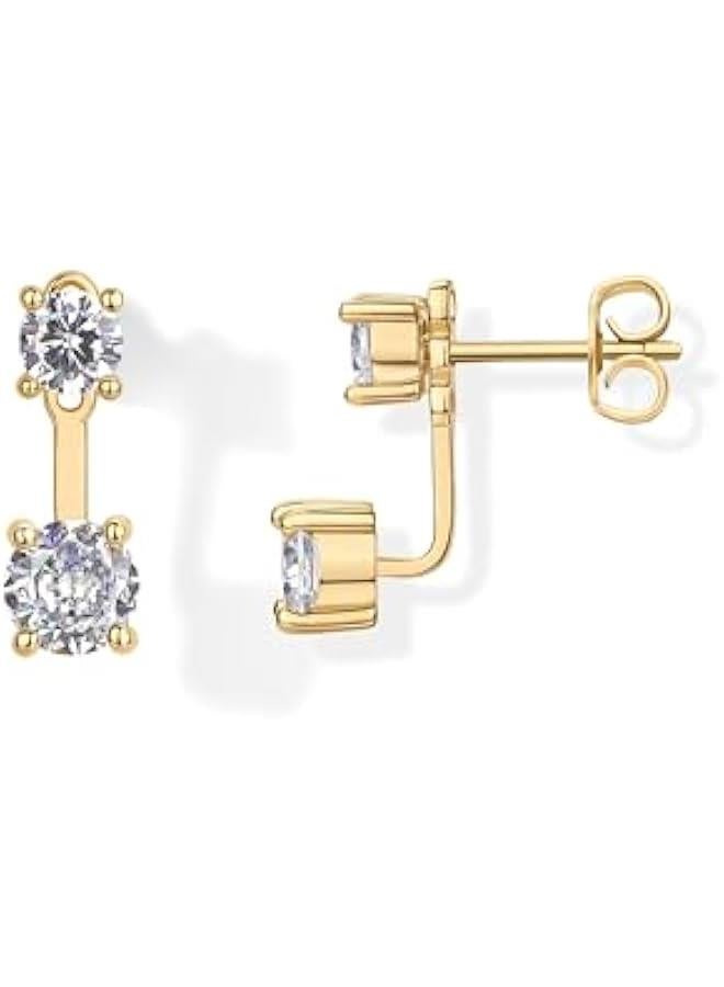 PAVOI 18K Gold Plated Sterling Silver Posts Cubic Zirconia Ear Jacket Statement Earrings for Women | Front & Back Stud Earring Jackets - Image 1