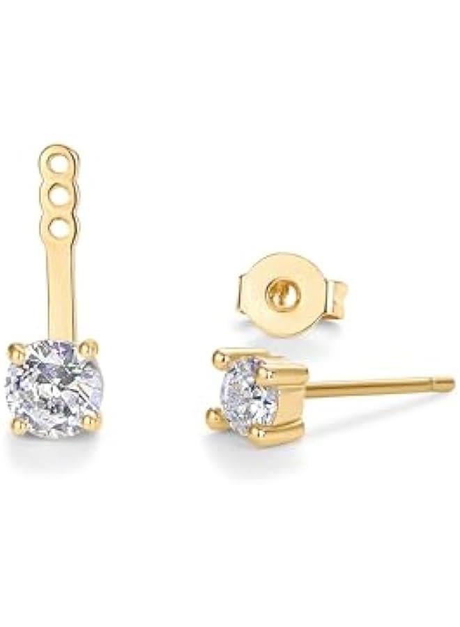 PAVOI 18K Gold Plated Sterling Silver Posts Cubic Zirconia Ear Jacket Statement Earrings for Women | Front & Back Stud Earring Jackets - Image 3