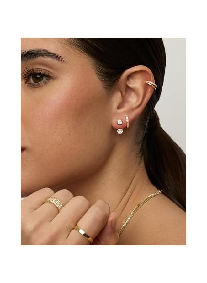 PAVOI 18K Gold Plated Sterling Silver Posts Cubic Zirconia Ear Jacket Statement Earrings for Women | Front & Back Stud Earring Jackets - Image 4