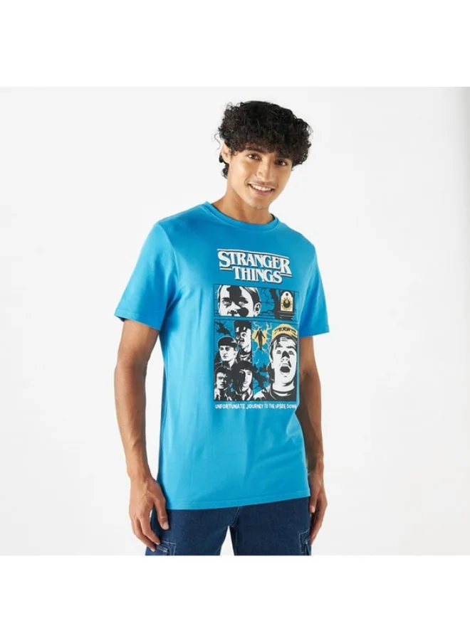 SP Characters Graphic Print T-shirt with Crew Neck and Short Sleeves