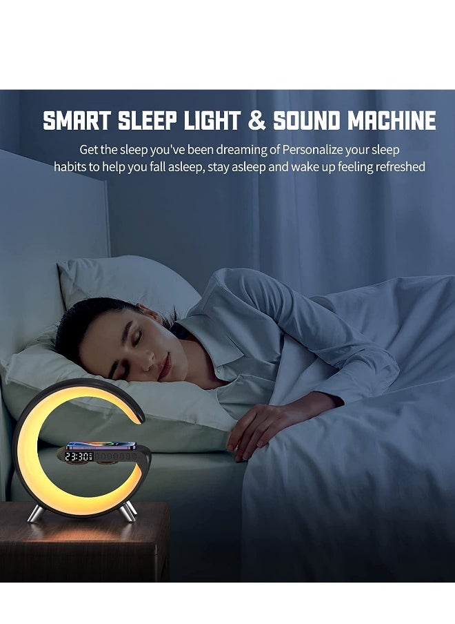 Generic - Multifunctional RGB Night Light and Charging Station Smart Desk Lamp Bluetooth Speaker Wireless Phone Charger Colourful Light  For Bedroom Alarm Clock Computer Table  White - Image 1
