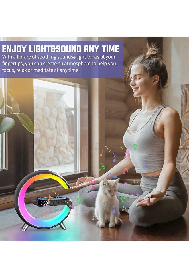 Generic - Multifunctional RGB Night Light and Charging Station Smart Desk Lamp Bluetooth Speaker Wireless Phone Charger Colourful Light  For Bedroom Alarm Clock Computer Table  White - Image 1