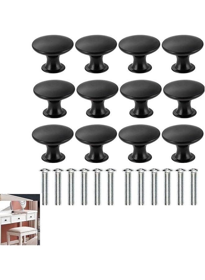 PROMASS promass Cabinet Drawer Knobs, 12 Pack Kitchen Cabinet Knobs for Wardrobe, Cupboard, Cabinet Knob with 12 Pieces Screws, Hardware Round Drawer Knobs for Bathroom Furniture Door Window (Black)  - Image 1