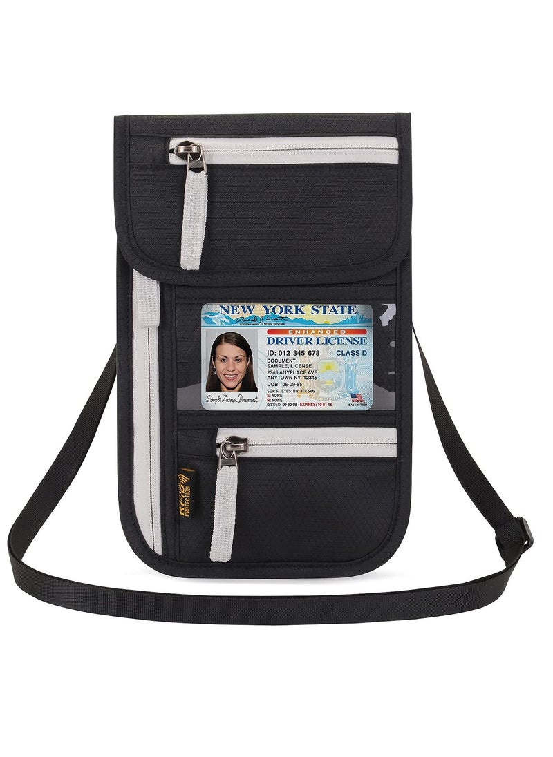 KASTWAVE Neck Wallet, Passport Holder, Lightweight Passport Bag, RFID Blocking Waterproof Travel Pouch, Zipper Velcro and Visual Window Design, Travel Document Holder, Travel Wallet Passport Cover Case, Black  - Image 1