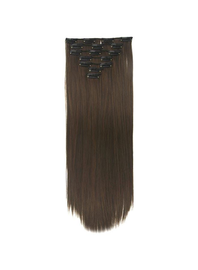 NIBEMINENT 7-Piece Long Straight Hair Extension Set Brown 24inch