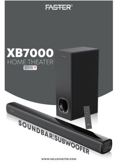 Faster XB7000 2.1 CH Home Theater Soundbar - Wired Subwoofer 80W Powerful Output - Dedicated Sound Mode, Deep and Thrilling Bass, Digital Embedded - Supporting Bluetooth, Optical HDMI(ARC), AUX, USB & Remote  - Image 3