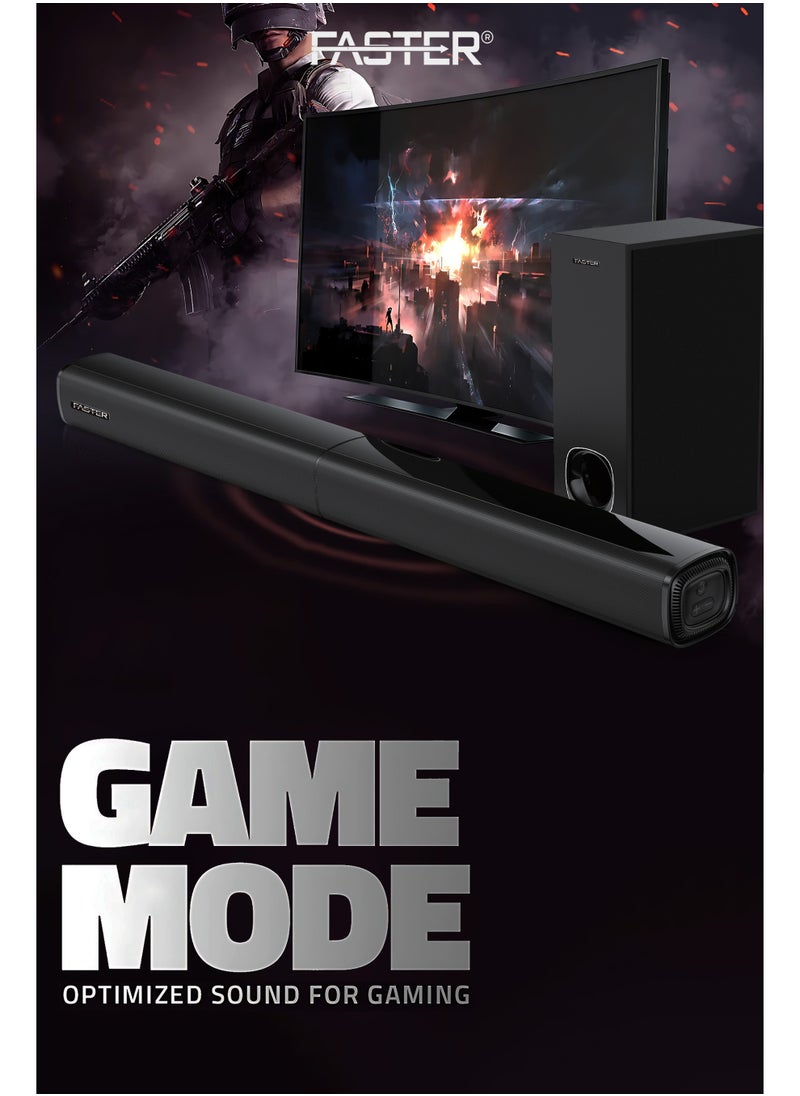 Faster - XB7000 2.1 CH Home Theater Soundbar - Wired Subwoofer 80W Powerful Output - Dedicated Sound Mode, Deep and Thrilling Bass, Digital Embedded - Supporting Bluetooth, Optical HDMI(ARC), AUX, USB & Remote - Image 1