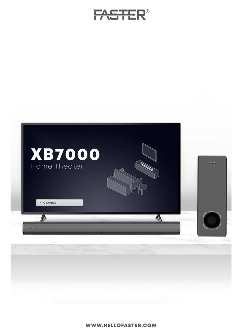 Faster - XB7000 2.1 CH Home Theater Soundbar - Wired Subwoofer 80W Powerful Output - Dedicated Sound Mode, Deep and Thrilling Bass, Digital Embedded - Supporting Bluetooth, Optical HDMI(ARC), AUX, USB & Remote - Image 1