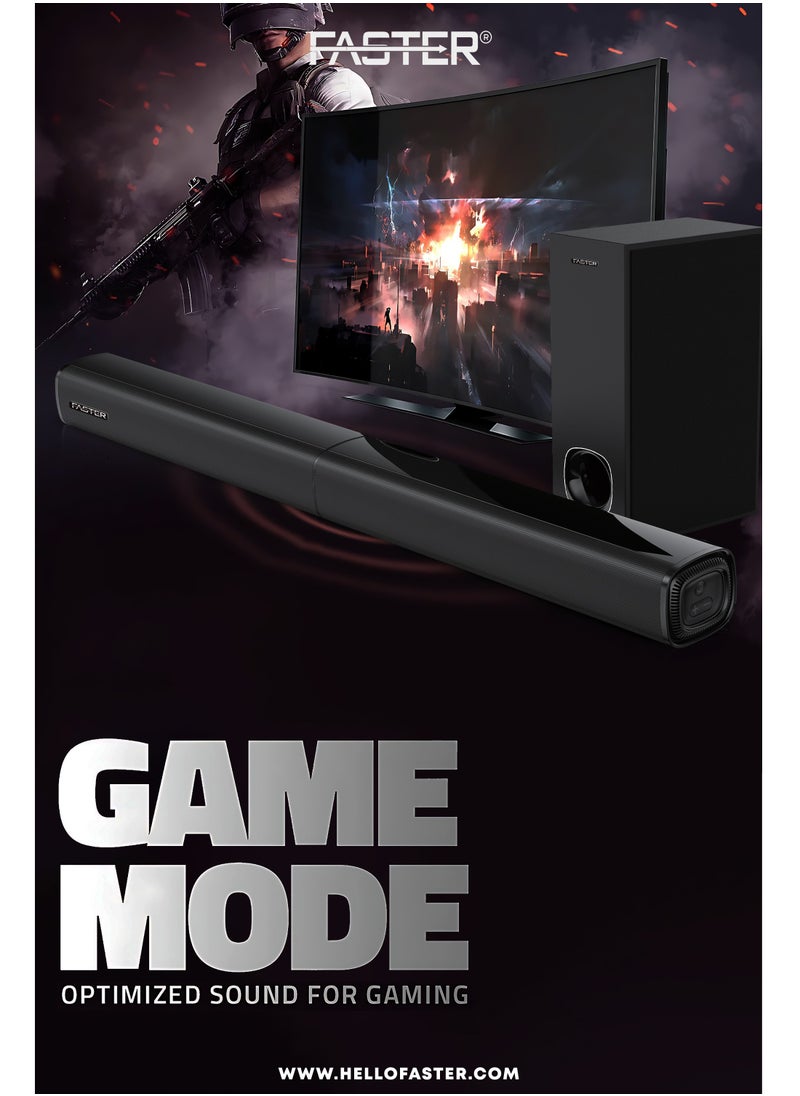 Faster - XB7000 2.1 CH Home Theater Soundbar - Wired Subwoofer 80W Powerful Output - Dedicated Sound Mode, Deep and Thrilling Bass, Digital Embedded - Supporting Bluetooth, Optical HDMI(ARC), AUX, USB & Remote - Image 1