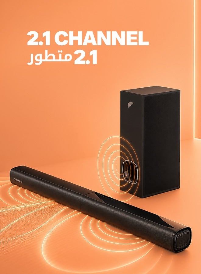 فاستر مكبر صوت مسرح منزلي XB7000 2.1 قناة - مضخم صوت سلكي خرج قوي 80 وات - وضع صوت مخصص، صوت جهير عميق ومثير، دولبي رقمي مدمج - يدعم البلوتوث، HDMI البصري (ARC)، AUX، USB وجهاز التحكم عن بعد - Image 2