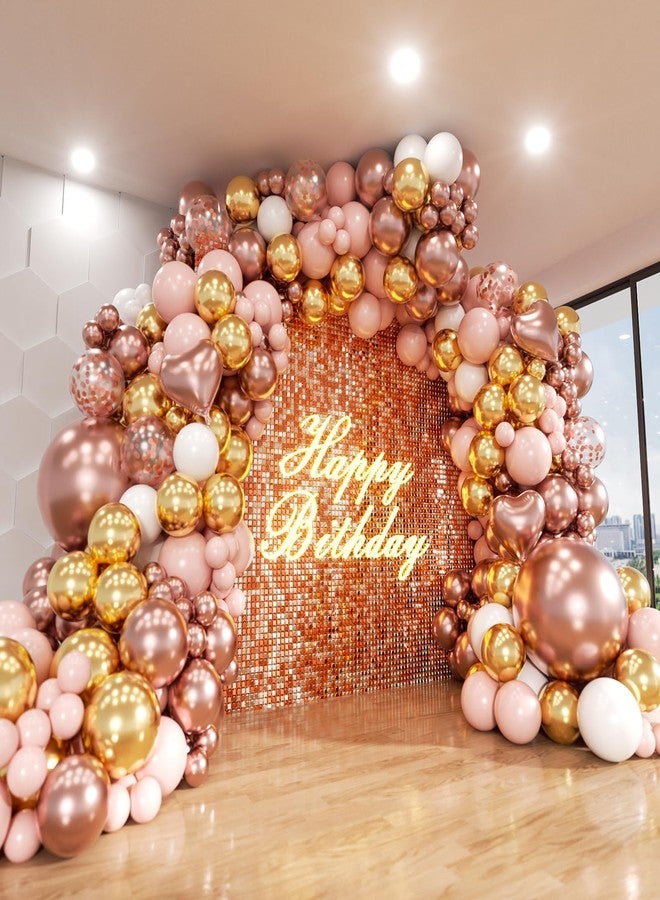 ADOINBY Rose Gold Balloons Arch Kit, 140Pcs Metalic Rose Gold Metallic Gold White Pink with Confetti Balloons for Bridal Shower Baby Shower Bachelorette Birthday Wedding Girl Anniversary Decorations - Image 1
