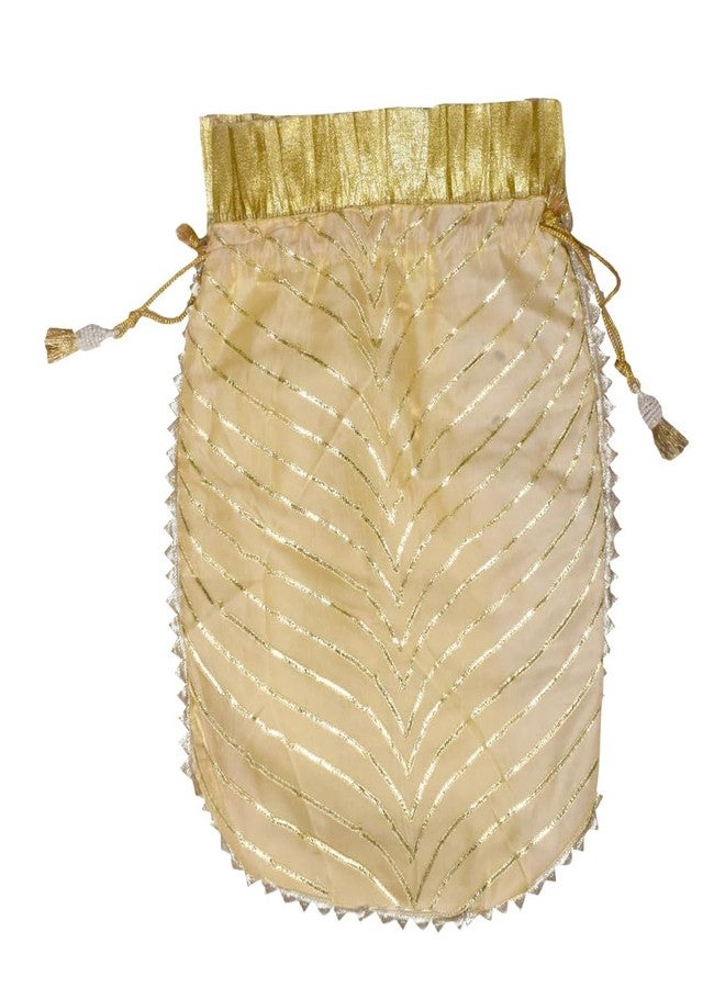 Dulhan Large Golden Silk Potli Bag for Women | Pack of 25 | Wedding Gift Pouch | Handcrafted Embroidered Potli for Return Gifts | Reusable Drawstring Batwa Bag | Ethnic Clutch Wristlet for Women & Girls - Image 4