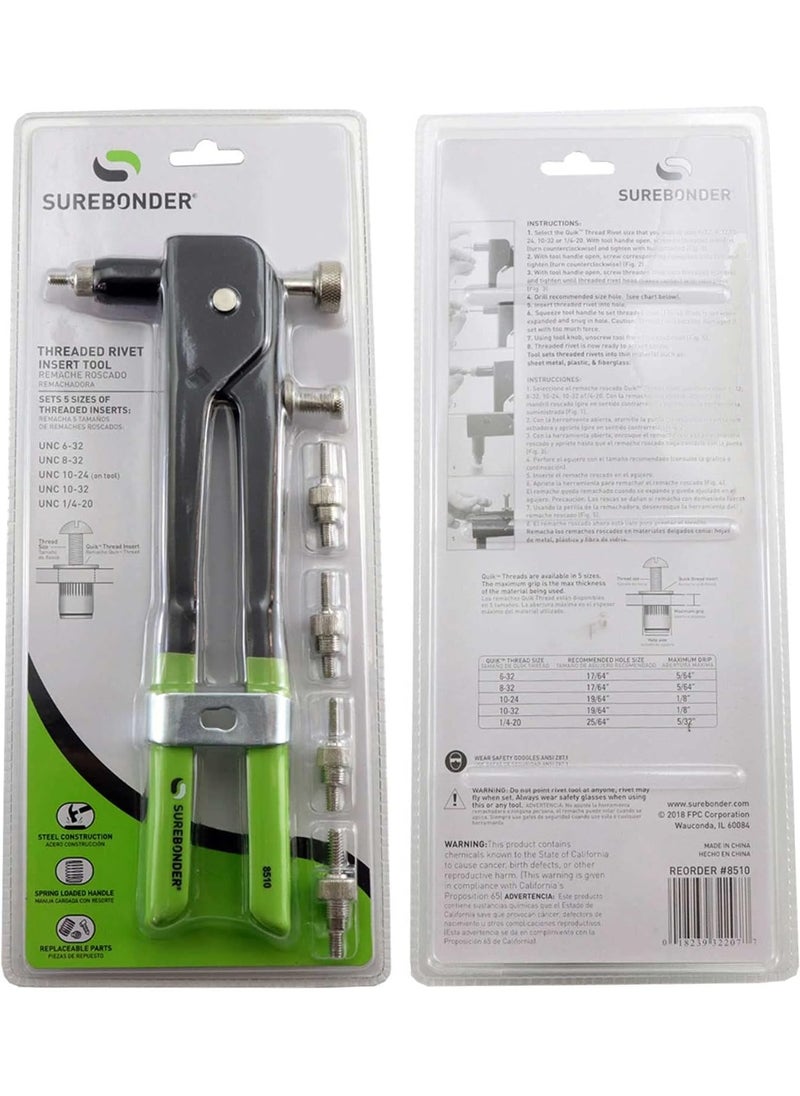 Surebonder Surebonder Threaded Insert Tool For Metal, Fiberglass, Plastic - Includes 5 Sizes of Threaded Mandrels & Nose Pieces (8510)  - Image 4