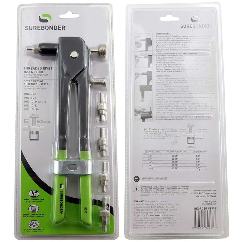 Surebonder Threaded Insert Tool for Metal, Fiberglass, Plastic - Includes 5 Sizes of Threaded Mandrels & Nose Pieces (8510) - Image 5