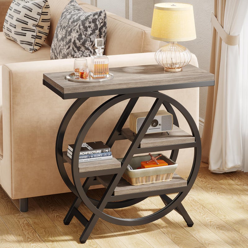 LITTLE TREE End Table, Narrow Side Table with 4-Tier Large Storage Space, Modern Bedside Table for Living Room, Home Office, Bedroom, Grey - Image 3
