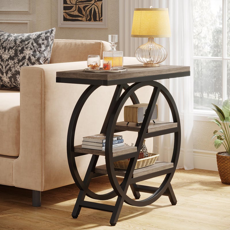 LITTLE TREE End Table, Narrow Side Table with 4-Tier Large Storage Space, Modern Bedside Table for Living Room, Home Office, Bedroom, Grey - Image 2