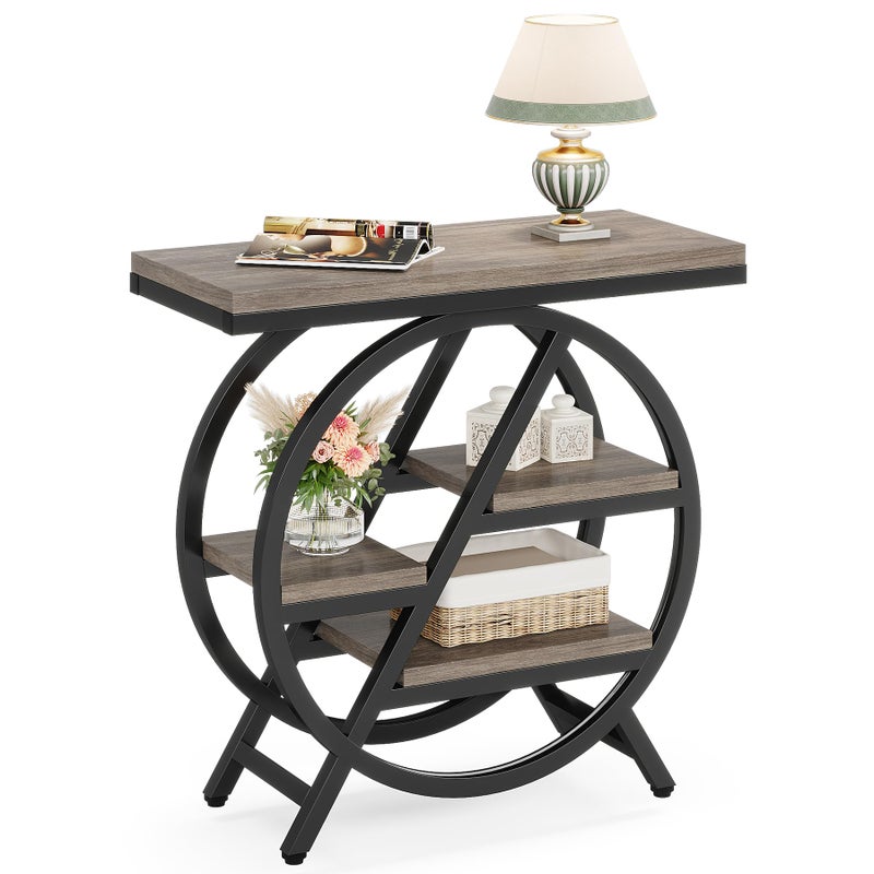 LITTLE TREE End Table, Narrow Side Table with 4-Tier Large Storage Space, Modern Bedside Table for Living Room, Home Office, Bedroom, Grey - Image 1
