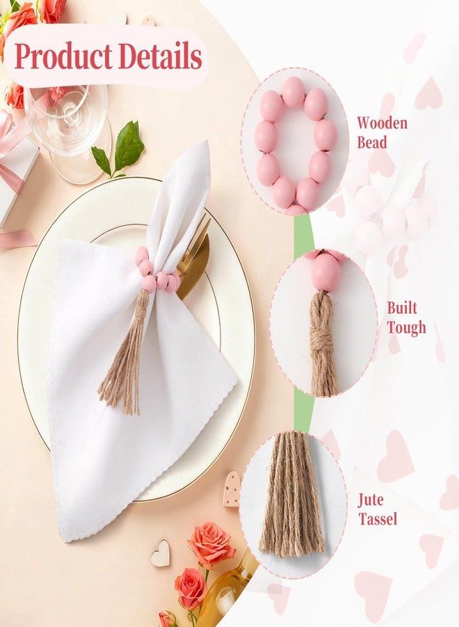 APTWOW Valentine Napkin Rings Set of 6, Pink Wooden Bead Napkin Rings for Table Decor, Valentine's Day Farmhouse Napkins Rings for Boho Table Decor, Spring Banquet, Wedding, Easter - Image 5