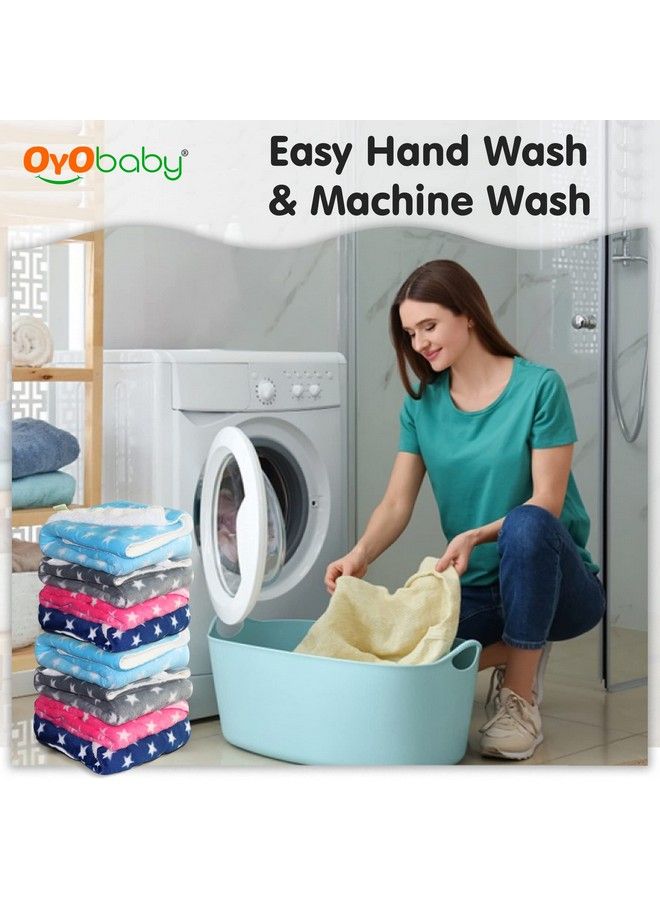 OYO BABY بطانية أطفال جديدة فائقة النعومة للأطفال (100 × 75 سم نجوم زرقاء ورمادية خفيفة الوزن) لجميع الفصول؛ 012 شهرًا؛ كيس نوم؛ هدايا للرضع - Image 4