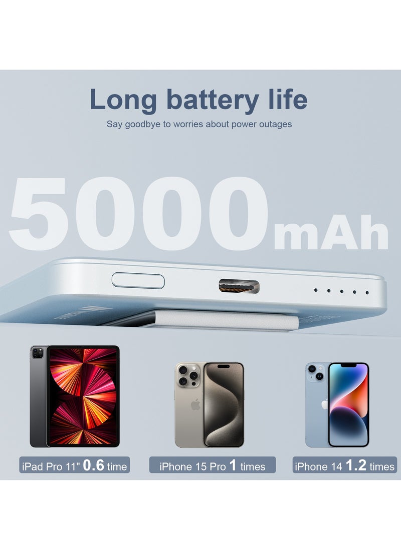 Mezone 5000mAh Magnetic Powerbank, Wireless Portable Charger Fast Charging, PD 22.5W Wired Charging, iPhone Magnetic Charger Battery Pack for iPhone 15/14/13/12 Series, Metallic Light Blue - Image 3