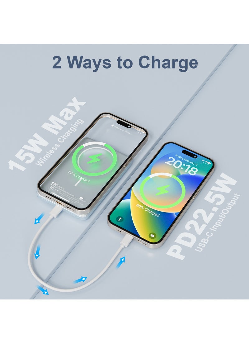 Mezone 5000mAh Magnetic Powerbank, Wireless Portable Charger Fast Charging, PD 22.5W Wired Charging, iPhone Magnetic Charger Battery Pack for iPhone 15/14/13/12 Series, Metallic Light Blue - Image 2
