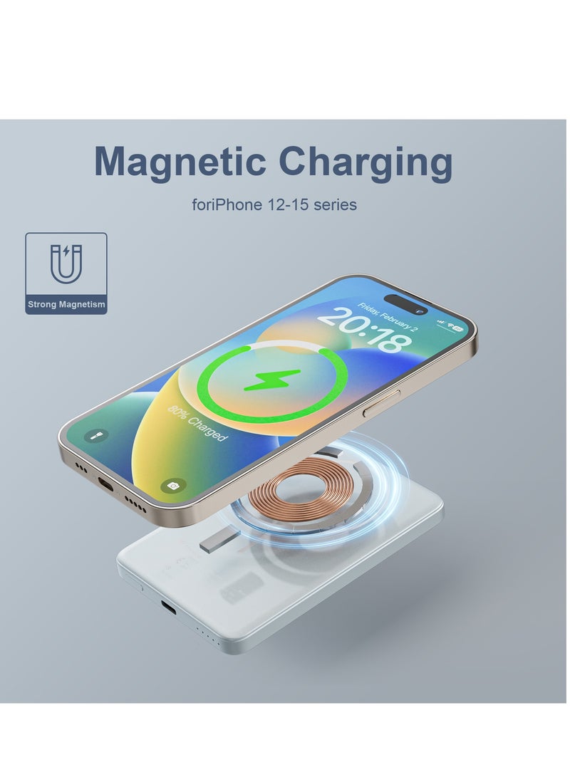 Mezone 5000mAh Magnetic Powerbank, Wireless Portable Charger Fast Charging, PD 22.5W Wired Charging, iPhone Magnetic Charger Battery Pack for iPhone 15/14/13/12 Series, Metallic Light Blue - Image 4