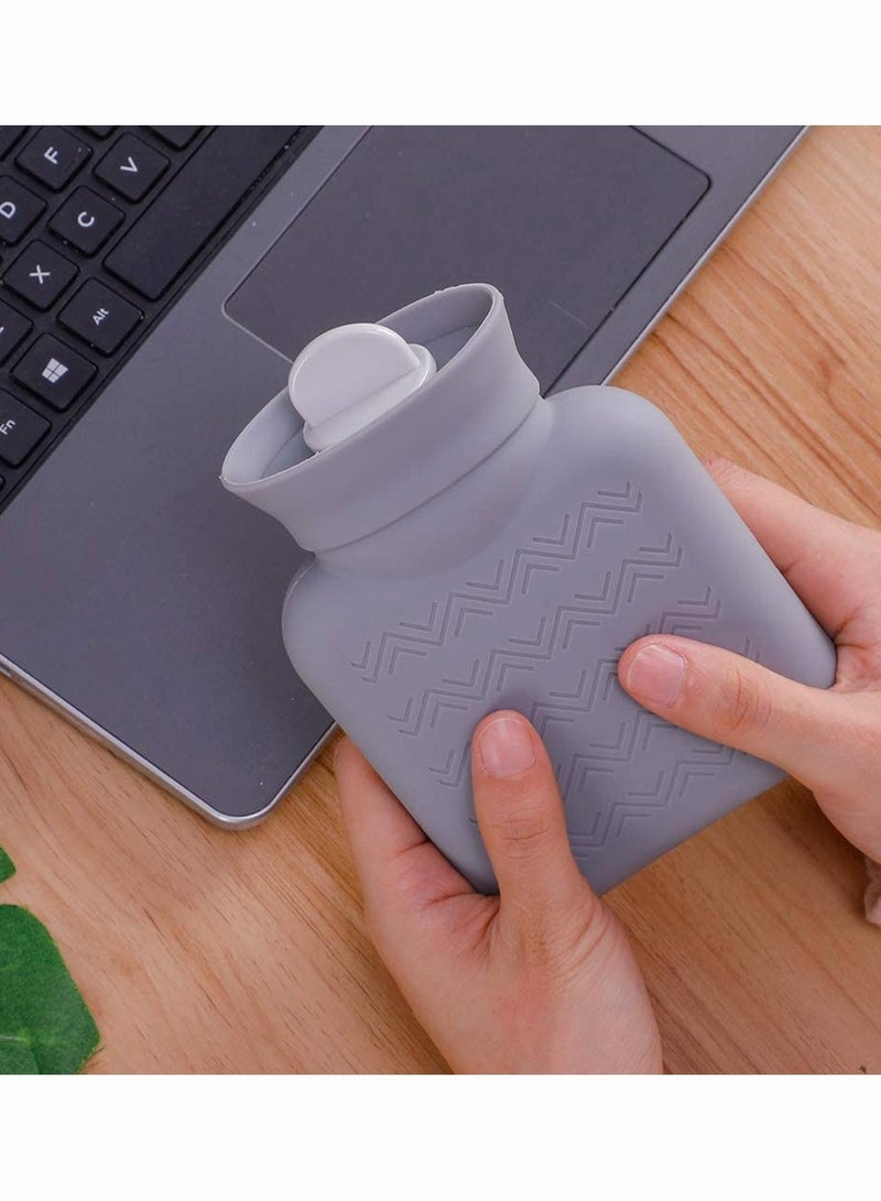 Zikra Hot Water Pouch with Knit Cover Water Filled Heating Bottle Hot Water Bag Small Lovely and Reusable Warm Water Bag Microwave Oven Heating Available Light Gray 10.3x16 cm - Image 3