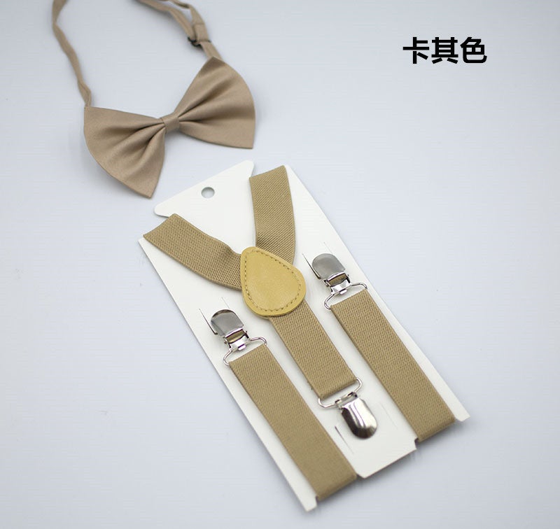 إسكدنيا Kids Unisex Solid Y-Back Suspenders Bowtie Set Khaki