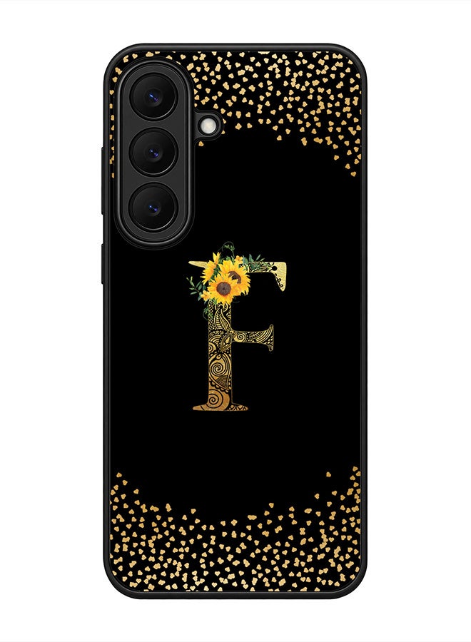 Stylizedd Rugged Case for Samsung Galaxy S26 FE- Slim Fit Hybrid Rubber Cover Sunflower Monogram - F (Black)