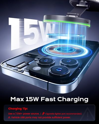avedio links Magnetic Phone Charging Holder Mount for Magsafe Car Mount Charger, 15W Fast Charger Wireless [108+LBS Suction & 3800gf Magnetic], 360° Vacuum Magnetic Phone Holder for iPhone 17 Pro Max Air 16-12 - Image 2