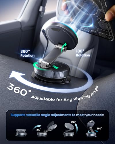 avedio links Magnetic Phone Charging Holder Mount for Magsafe Car Mount Charger, 15W Fast Charger Wireless [108+LBS Suction & 3800gf Magnetic], 360° Vacuum Magnetic Phone Holder for iPhone 17 Pro Max Air 16-12 - Image 4