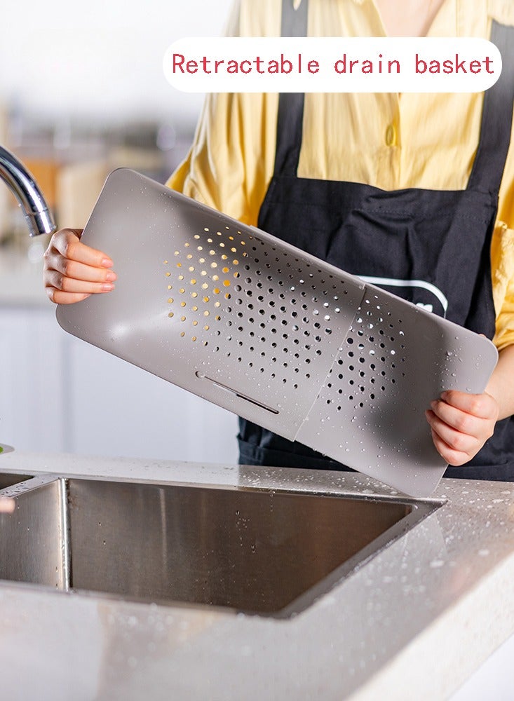 Grey telescopic vegetable and fruit drainage basket  - Image 1