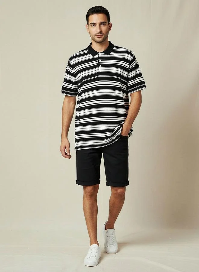 Splash FAV Men Short Sleeves Striped Knitted Polo T shirt