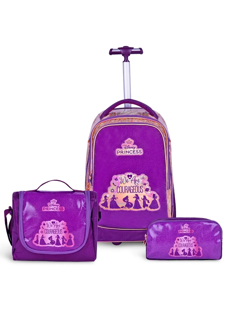 Disney Princess  20 Inch Kids Premium 3-in-1 Trolley School Bag Set - Ergonomic Backpack, Insulated Lunch Bag & Pencil Case,Lightweight, Durable, Students 6+ - Perfect for Travel & School,For Girls