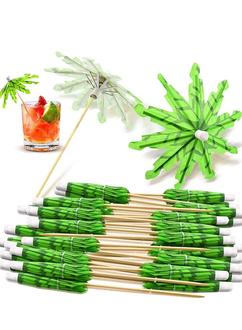 SYOSI Toothpicks Paper Umbrellas Tropical Coconut Palm Tree Bamboo Handmade Cocktail Parasol Sticks for Decorations Hawaii Party Decoration 50 Pieces Green - Image 1