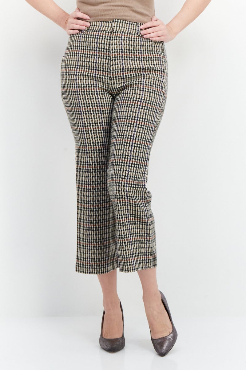 ONLY Women Regular Fit Textured Pants, Tan Combo - Image 1